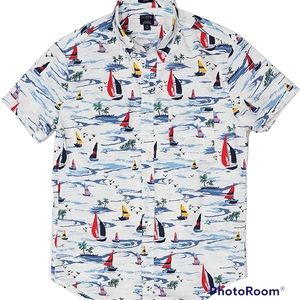 J. Crew Men’s Slim Fit Short Sleeve Flex Shirt Sailboat Nautical Print Size L